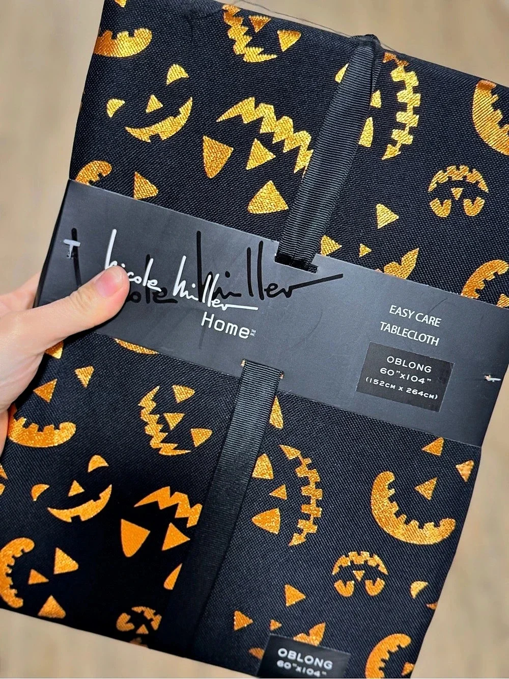 Nicole Miller Home Halloween Tablecloth Black & Orange NWT